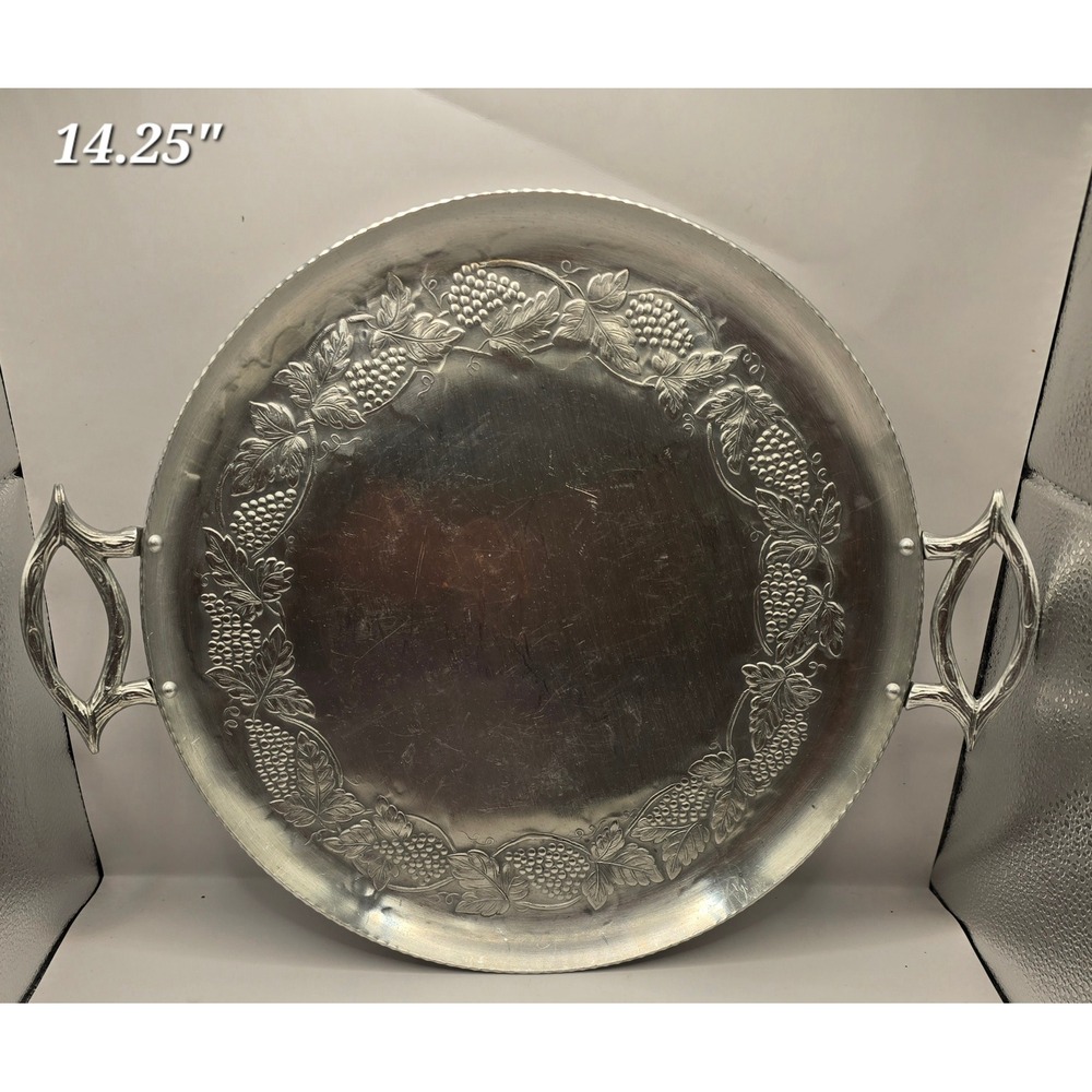 Vintage Everlast Forged Aluminum Grape Vine Serving Tray Hammered MCM 14.25"